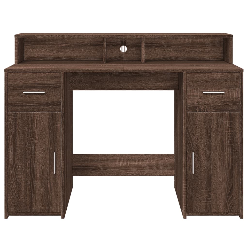Scrivania con Luci LED Marrone Rovere 120x55x91 cm Multistrato - homemem39