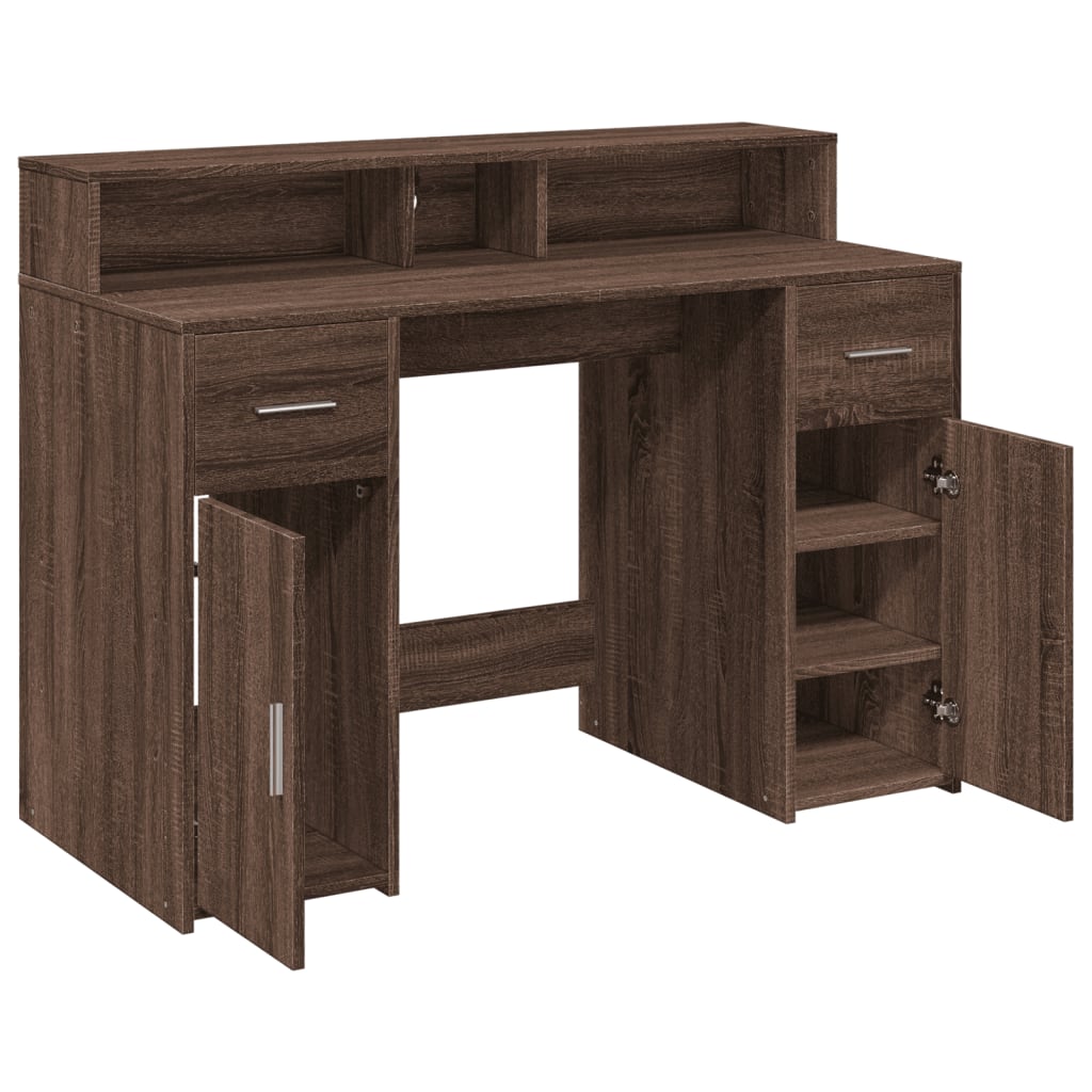 Scrivania con Luci LED Marrone Rovere 120x55x91 cm Multistrato - homemem39