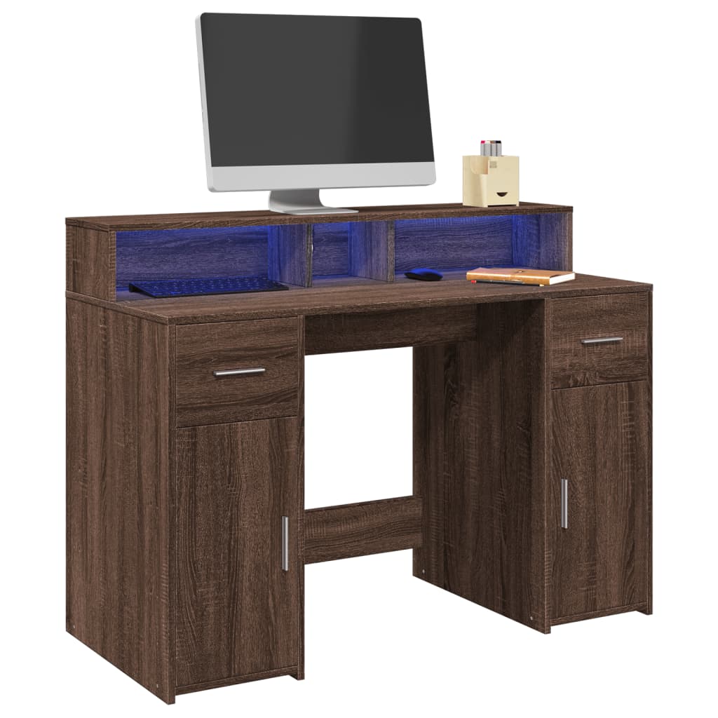 Scrivania con Luci LED Marrone Rovere 120x55x91 cm Multistrato - homemem39