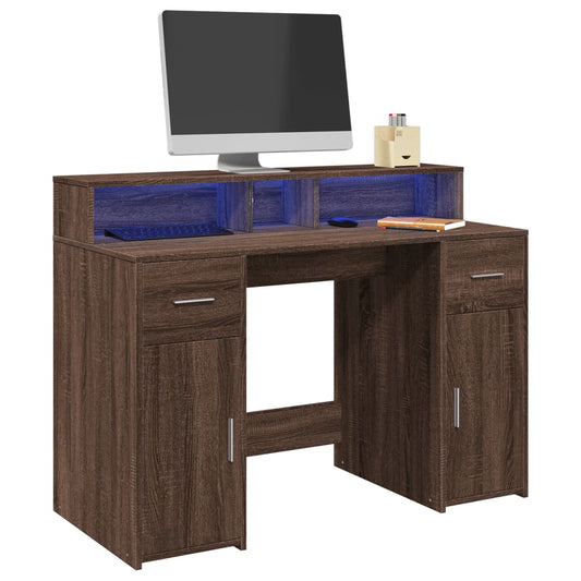 Scrivania con Luci LED Marrone Rovere 120x55x91 cm Multistrato - homemem39