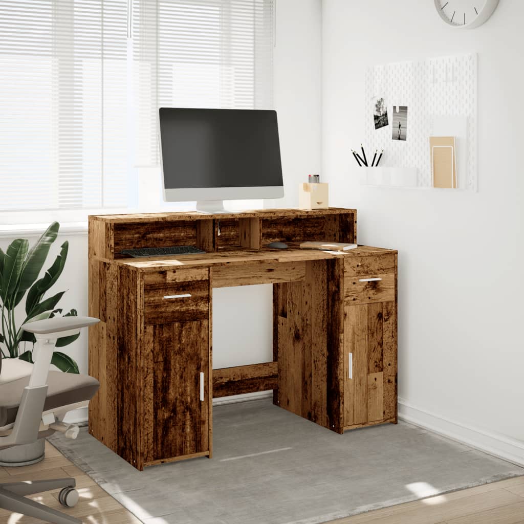 Scrivania con Luci LED Legno Antico 120x55x91 cm in Multistrato