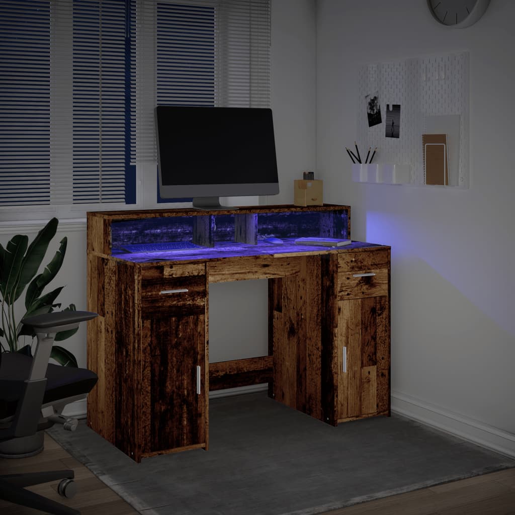 Scrivania con Luci LED Legno Antico 120x55x91 cm in Multistrato
