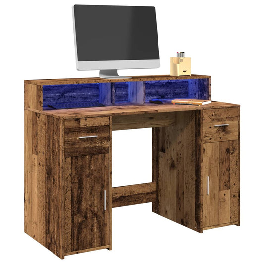 Scrivania con Luci LED Legno Antico 120x55x91 cm in Multistrato - homemem39