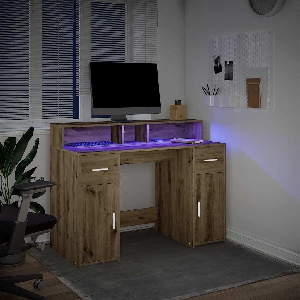 Scrivania con Luci LED Rovere 120x55x91 cm in Legno Multistrato