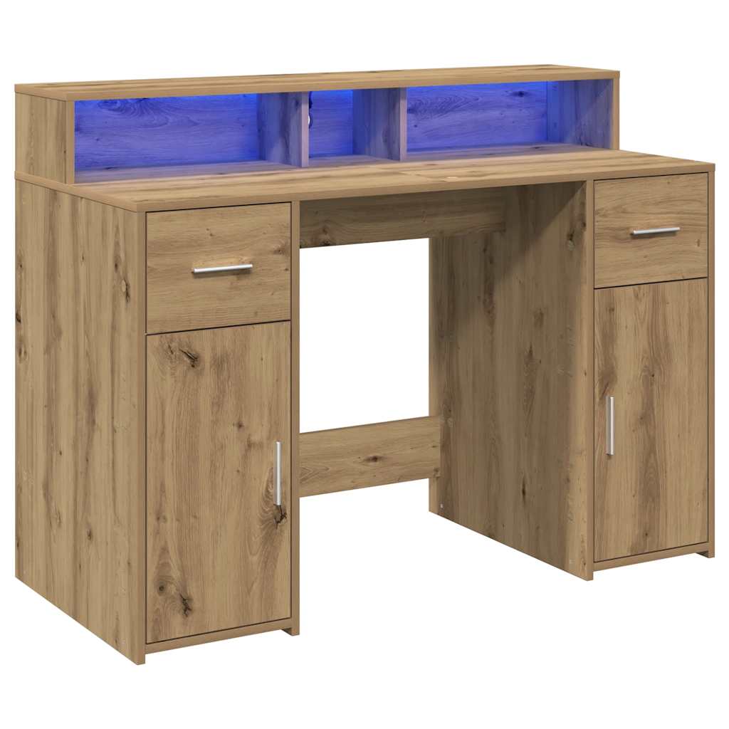 Scrivania con Luci LED Rovere 120x55x91 cm in Legno Multistrato