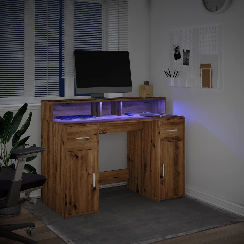 Scrivania con Luci LED Rovere 120x55x91 cm in Legno Multistrato - homemem39