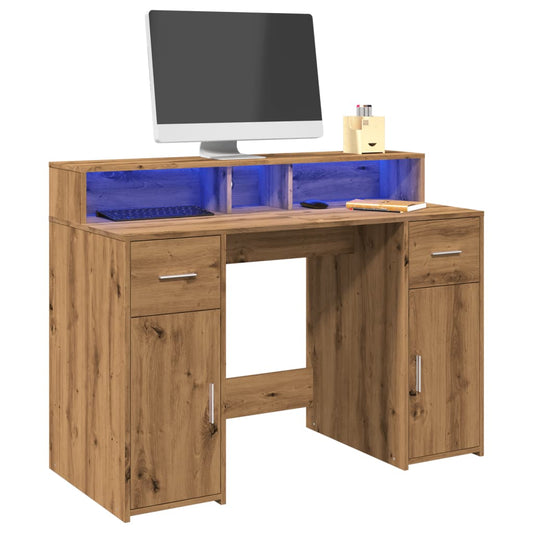 Scrivania con Luci LED Rovere 120x55x91 cm in Legno Multistrato - homemem39