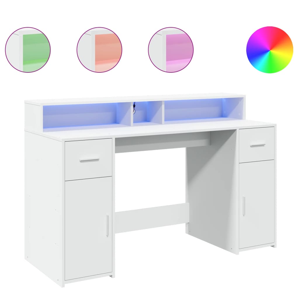 Scrivania con Luci LED Bianca 140x55x91 cm in Legno Multistrato | homemem39