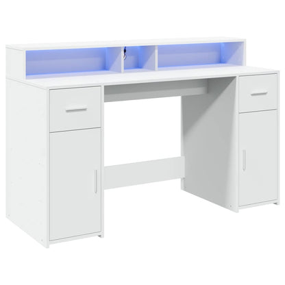 Scrivania con Luci LED Bianca 140x55x91 cm in Legno Multistrato - homemem39