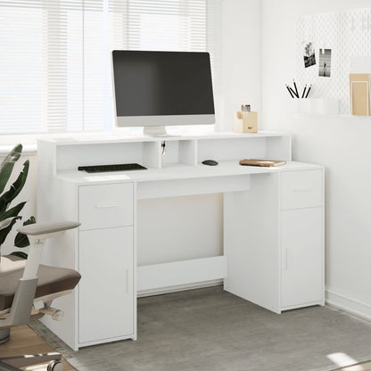 Scrivania con Luci LED Bianca 140x55x91 cm in Legno Multistrato | homemem39
