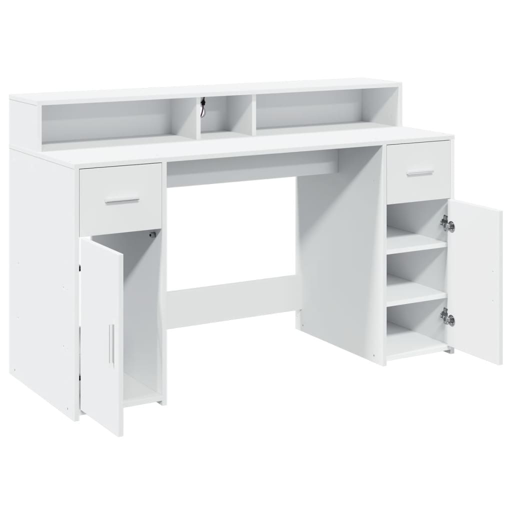 Scrivania con Luci LED Bianca 140x55x91 cm in Legno Multistrato - homemem39