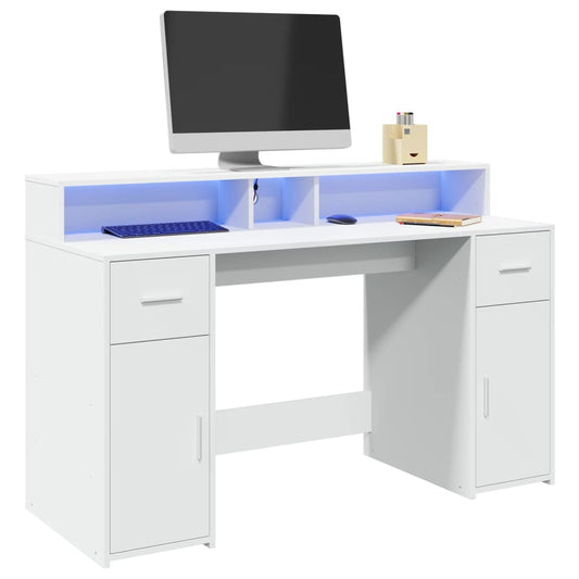 Scrivania con Luci LED Bianca 140x55x91 cm in Legno Multistrato - homemem39