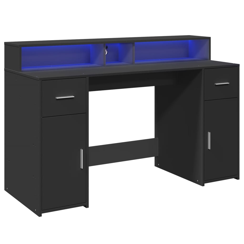 Scrivania con Luci LED Nera 140x55x91 cm in Legno Multistrato - homemem39