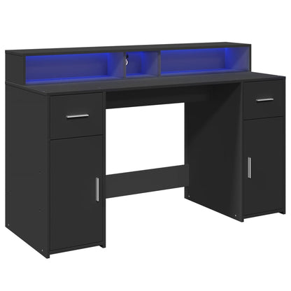 Scrivania con Luci LED Nera 140x55x91 cm in Legno Multistrato - homemem39