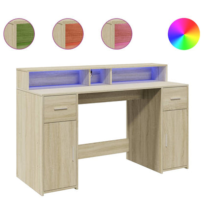 Scrivania con Luci LED Rovere Sonoma 140x55x91cm in Multistrato - homemem39