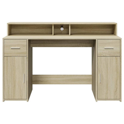Scrivania con Luci LED Rovere Sonoma 140x55x91cm in Multistrato - homemem39