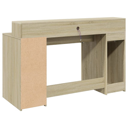 Scrivania con Luci LED Rovere Sonoma 140x55x91cm in Multistrato - homemem39