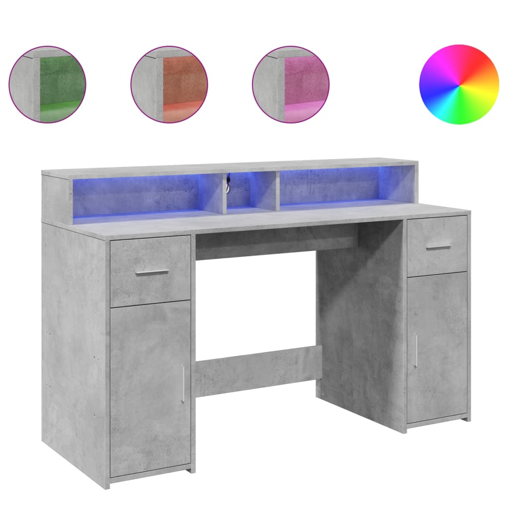 Scrivania con Luci LED Grigio Cemento 140x55x91 cm Multistrato - homemem39