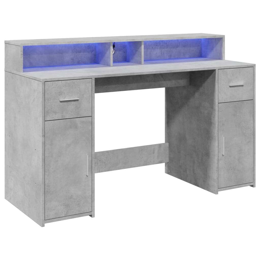Scrivania con Luci LED Grigio Cemento 140x55x91 cm Multistrato - homemem39