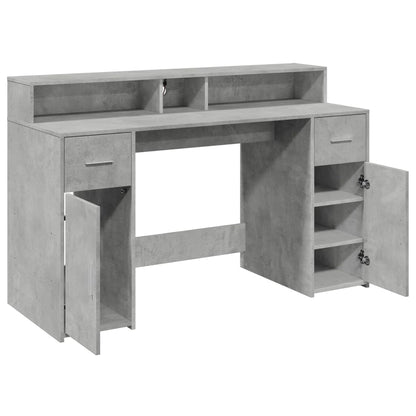Scrivania con Luci LED Grigio Cemento 140x55x91 cm Multistrato - homemem39