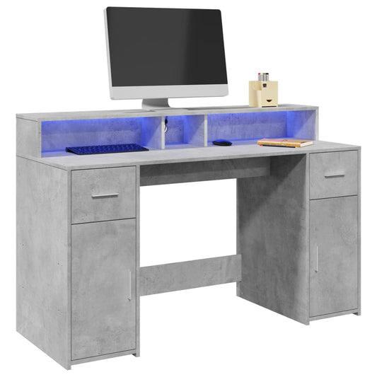 Scrivania con Luci LED Grigio Cemento 140x55x91 cm Multistrato - homemem39