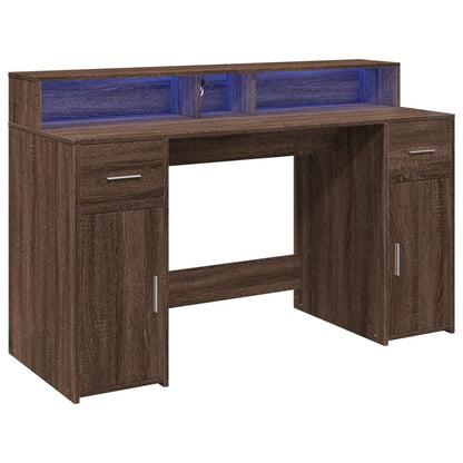 Scrivania con Luci LED Marrone Rovere 140x55x91 cm Multistrato - homemem39