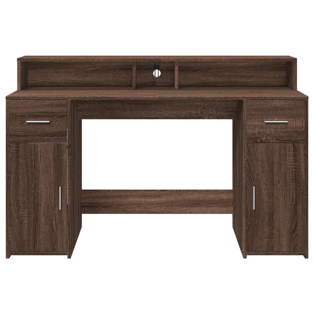 Scrivania con Luci LED Marrone Rovere 140x55x91 cm Multistrato - homemem39