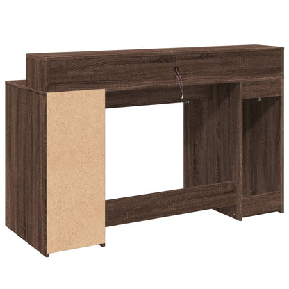 Scrivania con Luci LED Marrone Rovere 140x55x91 cm Multistrato - homemem39