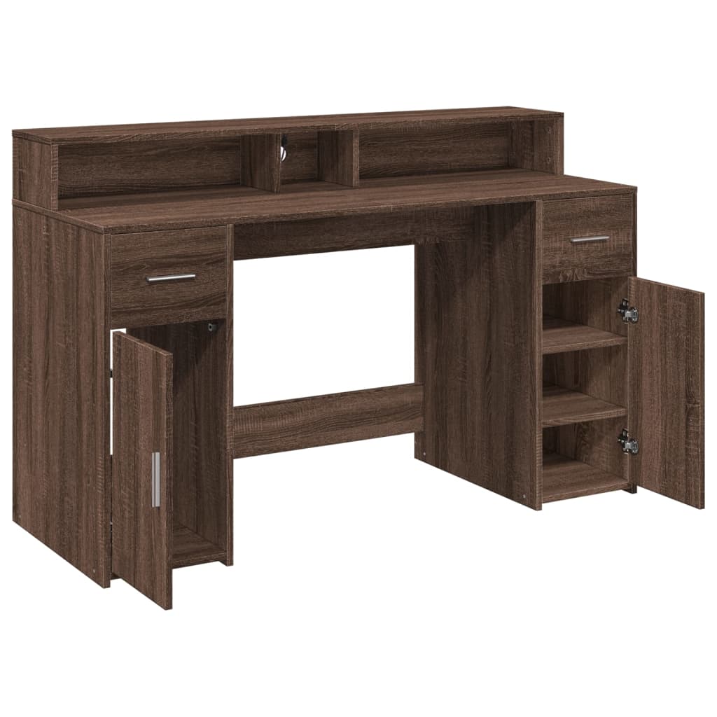 Scrivania con Luci LED Marrone Rovere 140x55x91 cm Multistrato - homemem39