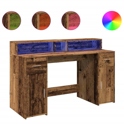 Scrivania con Luci LED Legno Antico 140x55x91 cm in Multistrato - homemem39