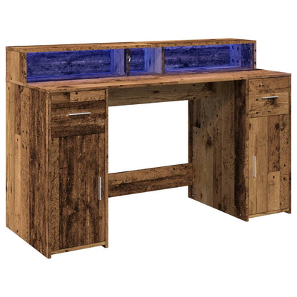 Scrivania con Luci LED Legno Antico 140x55x91 cm in Multistrato - homemem39