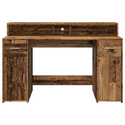 Scrivania con Luci LED Legno Antico 140x55x91 cm in Multistrato - homemem39
