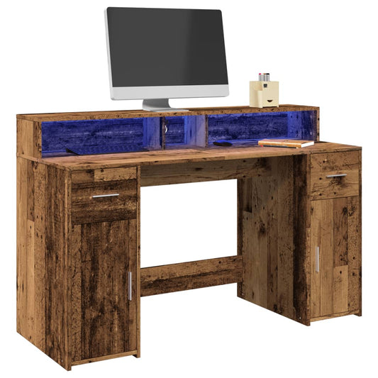 Scrivania con Luci LED Legno Antico 140x55x91 cm in Multistrato - homemem39