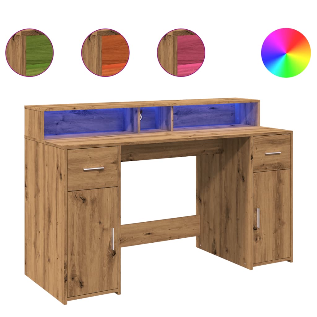 Scrivania con Luci LED Rovere 140x55x91 cm in Legno Multistrato - homemem39