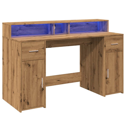 Scrivania con Luci LED Rovere 140x55x91 cm in Legno Multistrato - homemem39