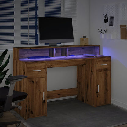 Scrivania con Luci LED Rovere 140x55x91 cm in Legno Multistrato - homemem39