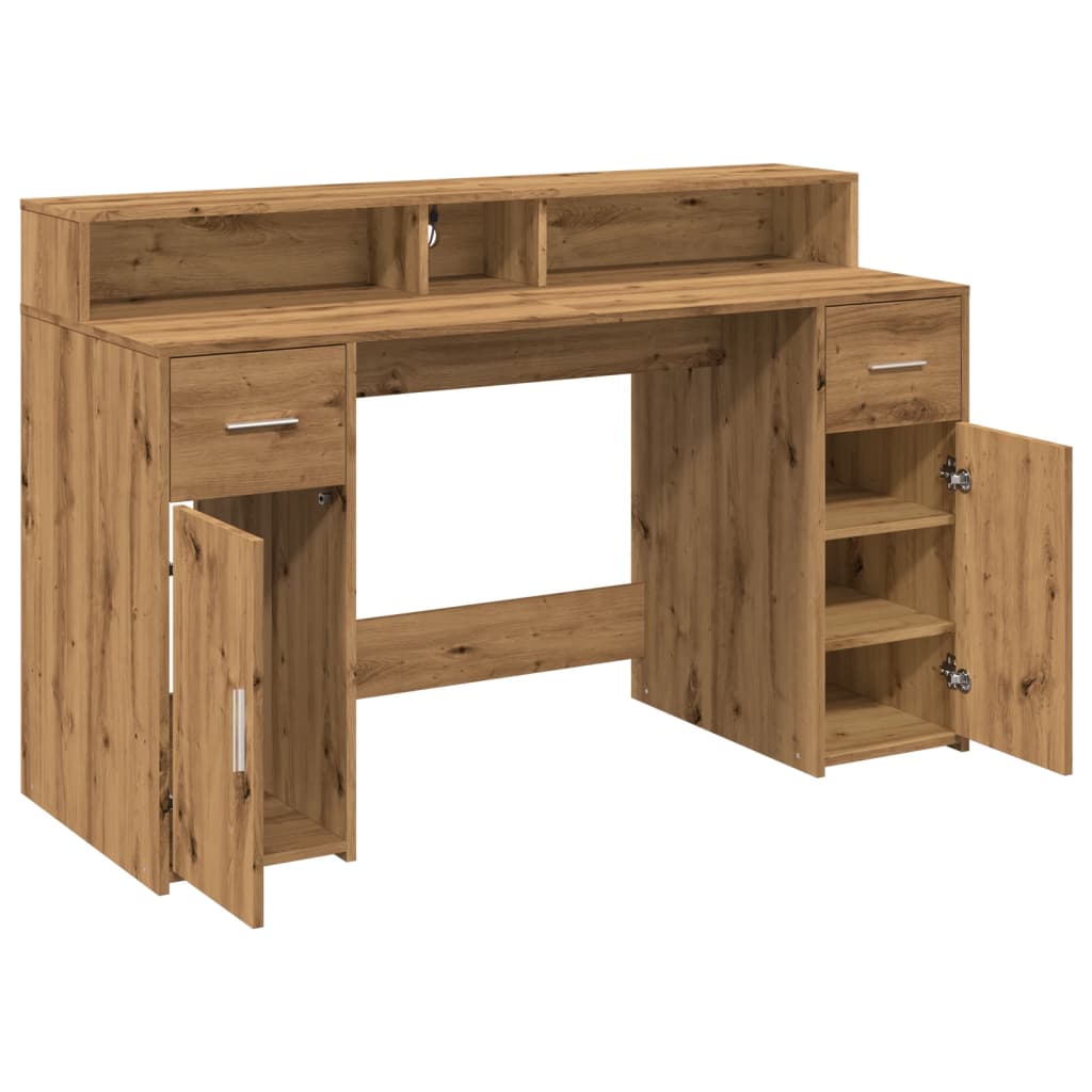 Scrivania con Luci LED Rovere 140x55x91 cm in Legno Multistrato - homemem39