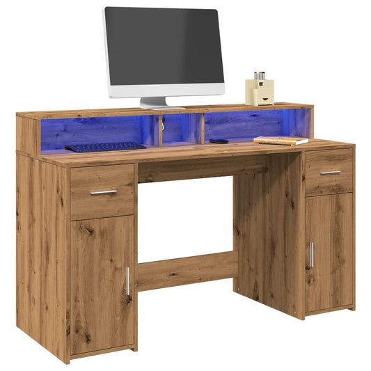 Scrivania con Luci LED Rovere 140x55x91 cm in Legno Multistrato - homemem39