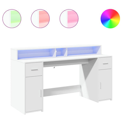 Scrivania con Luci LED Bianca 160x55x91 cm in Legno Multistrato - homemem39