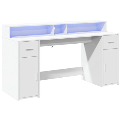 Scrivania con Luci LED Bianca 160x55x91 cm in Legno Multistrato - homemem39