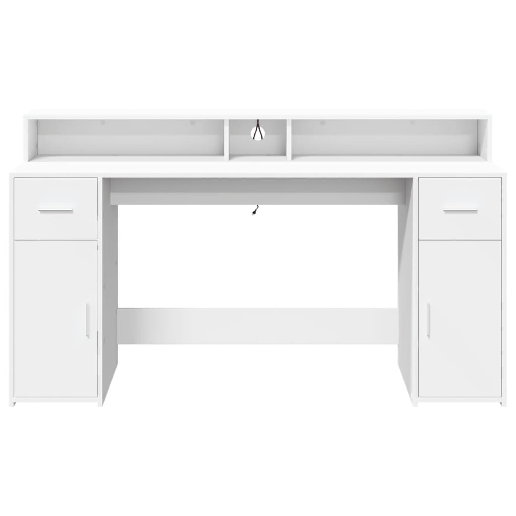 Scrivania con Luci LED Bianca 160x55x91 cm in Legno Multistrato - homemem39