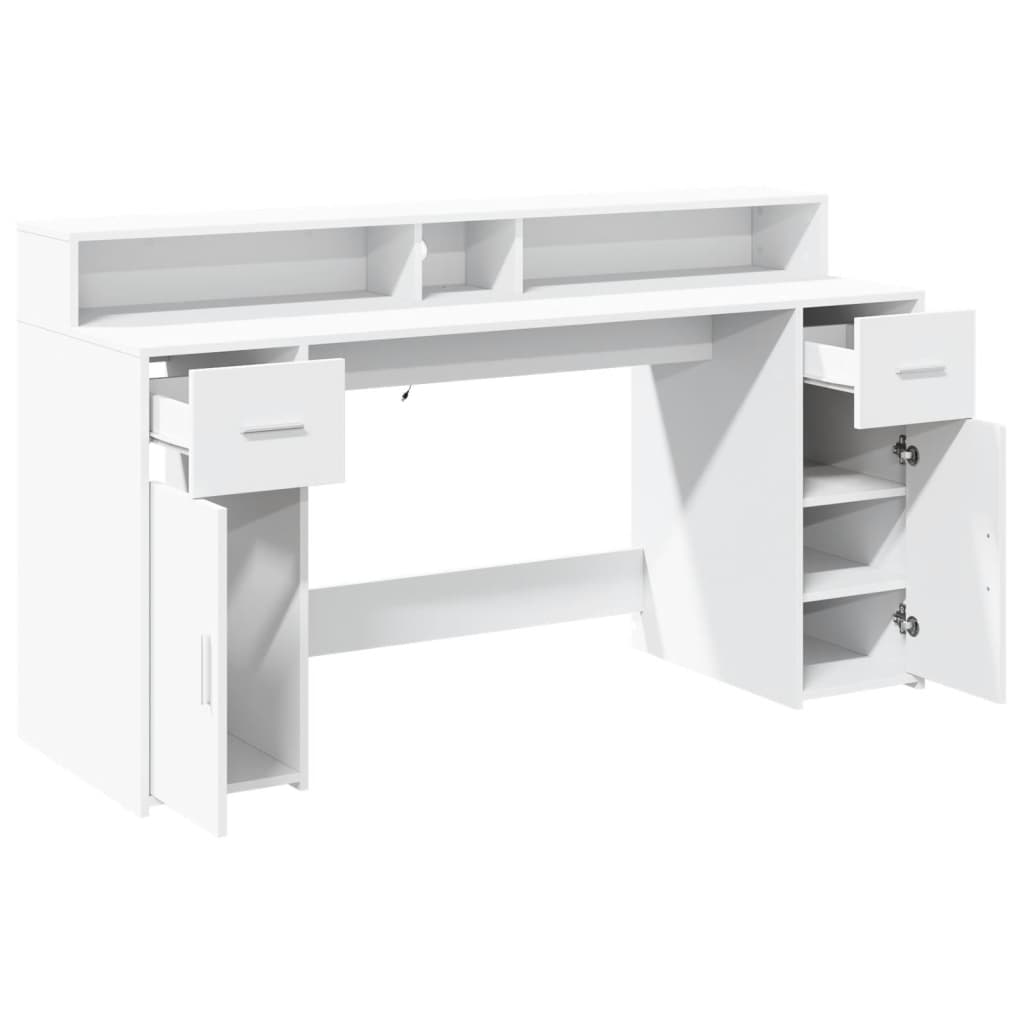Scrivania con Luci LED Bianca 160x55x91 cm in Legno Multistrato - homemem39