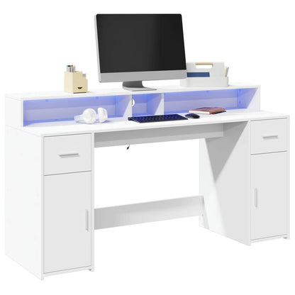 Scrivania con Luci LED Bianca 160x55x91 cm in Legno Multistrato - homemem39