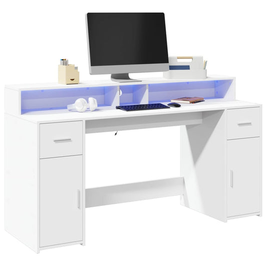 Scrivania con Luci LED Bianca 160x55x91 cm in Legno Multistrato - homemem39