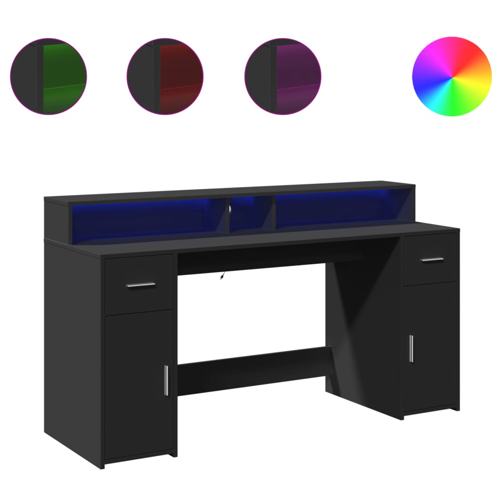 Scrivania con Luci LED Nera 160x55x91 cm in Legno Multistrato - homemem39