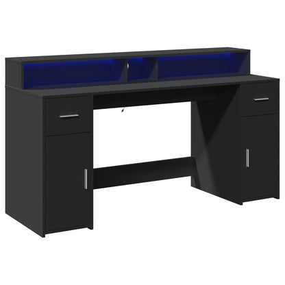 Scrivania con Luci LED Nera 160x55x91 cm in Legno Multistrato - homemem39