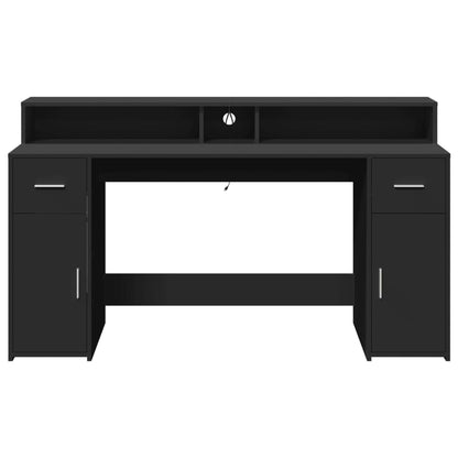 Scrivania con Luci LED Nera 160x55x91 cm in Legno Multistrato - homemem39
