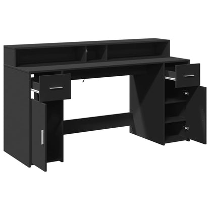 Scrivania con Luci LED Nera 160x55x91 cm in Legno Multistrato - homemem39