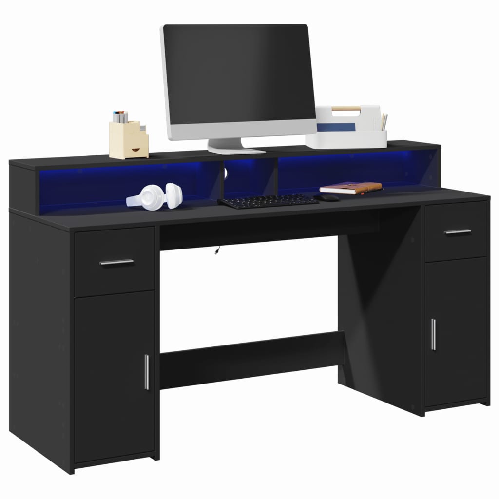 Scrivania con Luci LED Nera 160x55x91 cm in Legno Multistrato - homemem39