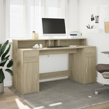 Scrivania con Luci LED Rovere Sonoma 160x55x91cm in Multistrato